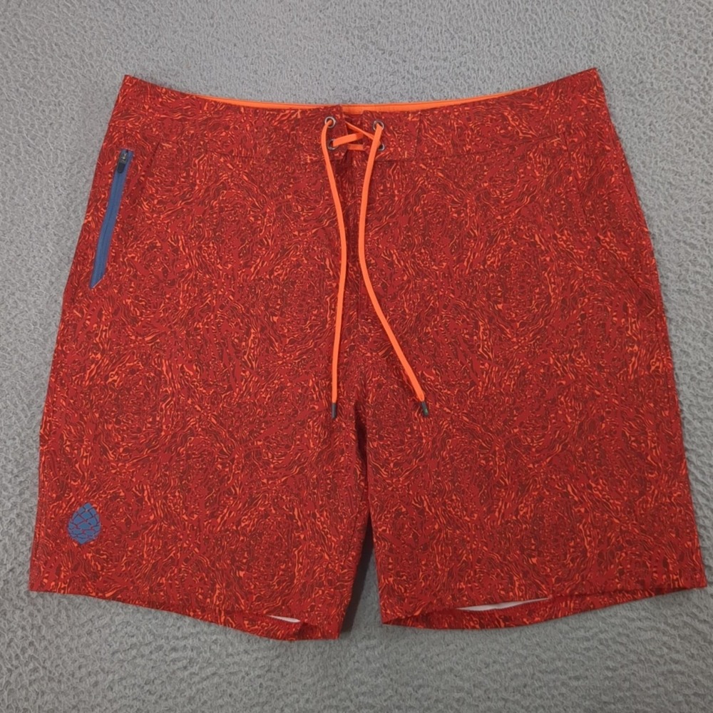 Stio Shorts Mens 36 Red 18.5 Inch Swim Boardshorts Print Zip Pocket Drawstring